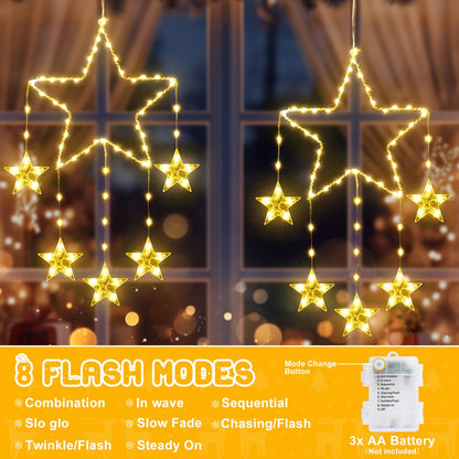 Vivolux | Quntis 2Pcs 95cm Große Weihnachtsfensterlichter, 84LED 12 Sterne Batteriebetriebene Weihnachts-Silhouette Funkelsternlichter mit Timer-Speicher, 8 Modi Xmas Innen Außen Hängehängedekoration, Warmweiß