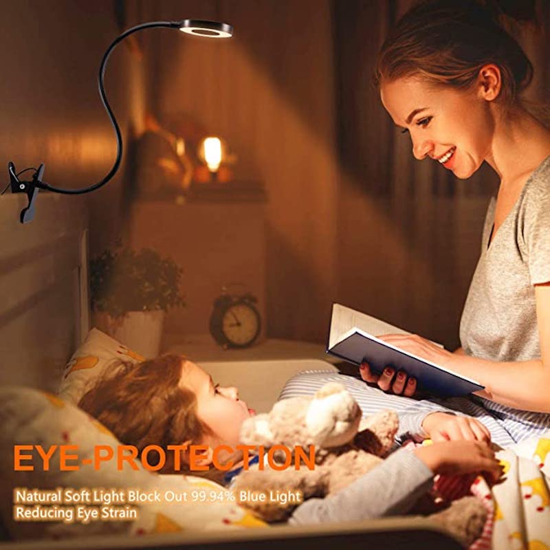 Vivolux | Clip-on Licht - Leselampe mit 48 LEDs, 3 Farbmodi und 10 Helligkeitsstufen, Augenschutz und flexibler Schwanenhals