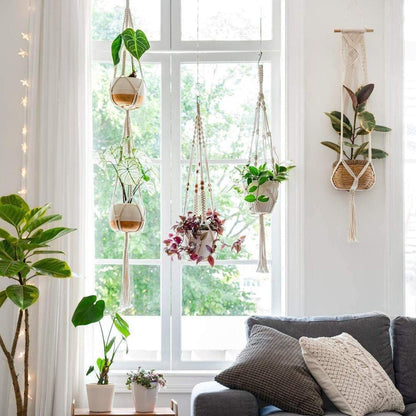 Vivolux | 4-teiliges handgefertigtes Boho-Makramee-Pflanzenhänger-Set