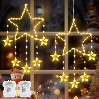 Vivolux | Quntis 2Pcs 95cm Große Weihnachtsfensterlichter, 84LED 12 Sterne Batteriebetriebene Weihnachts-Silhouette Funkelsternlichter mit Timer-Speicher, 8 Modi Xmas Innen Außen Hängehängedekoration, Warmweiß