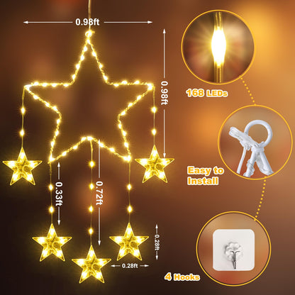 Vivolux | Quntis 2Pcs 95cm Große Weihnachtsfensterlichter, 84LED 12 Sterne Batteriebetriebene Weihnachts-Silhouette Funkelsternlichter mit Timer-Speicher, 8 Modi Xmas Innen Außen Hängehängedekoration, Warmweiß