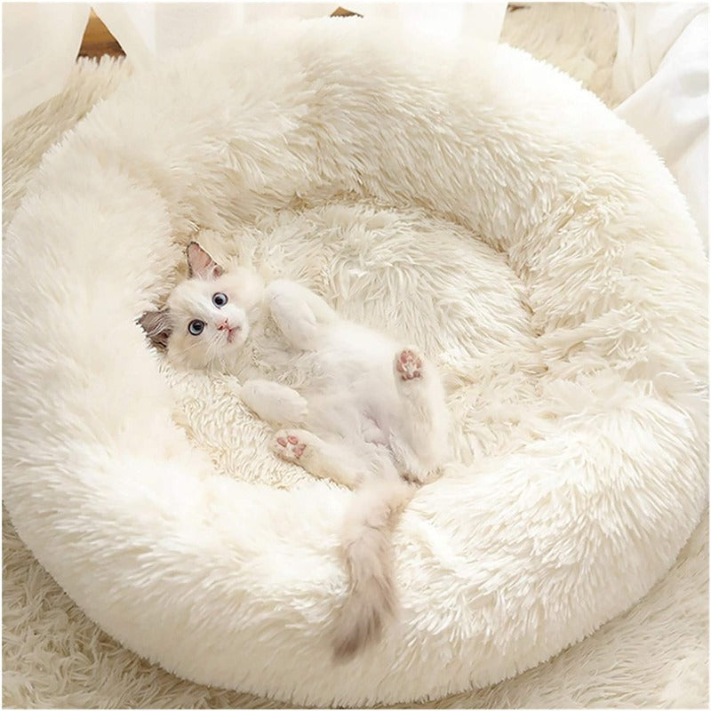 Vivolux | PawNest Beruhigendes Donut-Katzenbett | Rundes Plüsch Nest | Stresslindernd & Gemütlich | Perfekt für Katzen & kleine Hunde