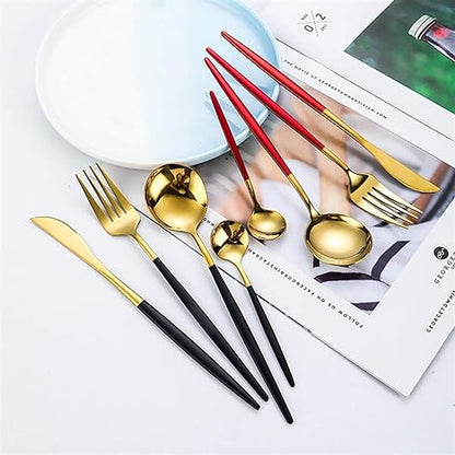 LUXURIÖSES EDELSTAHL-24-TEILIGES GOLD-SILBER-BESTECK-SET