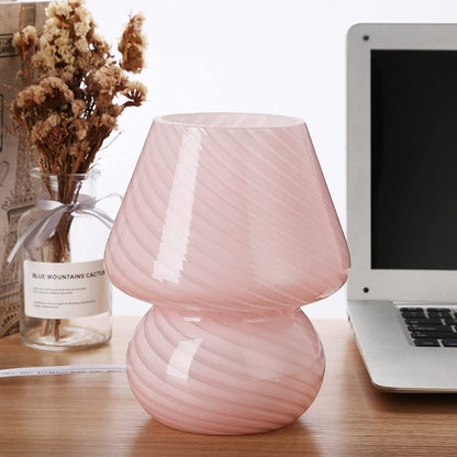 Vivolux | Pilzlampe, Glas-Pilz-Nachttischlampen Translucente Murano Vintage Stil Gestreifte Kleine Nachttisch Desklampe Wirbellicht für Wohnkultur, Esszimmer, Wohnzimmer, Schlafzimmer, Geschenk