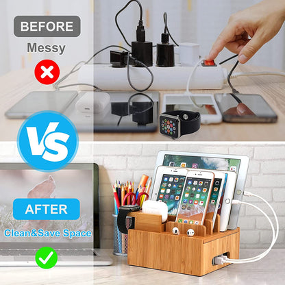 Ladestation für mehrere Geräte (inklusive 5-Port-USB-Ladegerät, 5-Pack-Kabel, Smartwatch- und Ohrhörerständer)