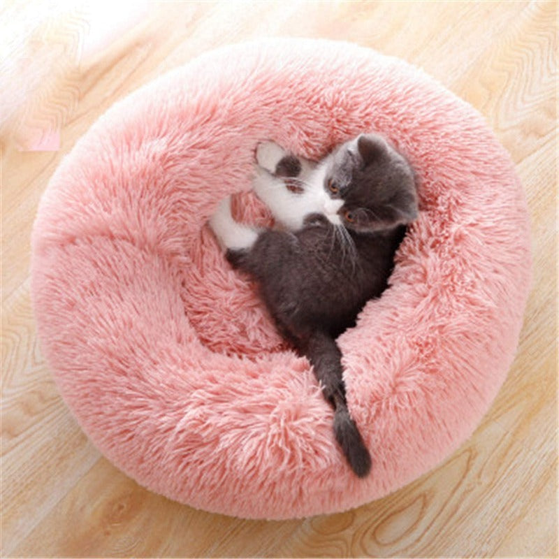 Vivolux | PawNest Beruhigendes Donut-Katzenbett | Rundes Plüsch Nest | Stresslindernd & Gemütlich | Perfekt für Katzen & kleine Hunde