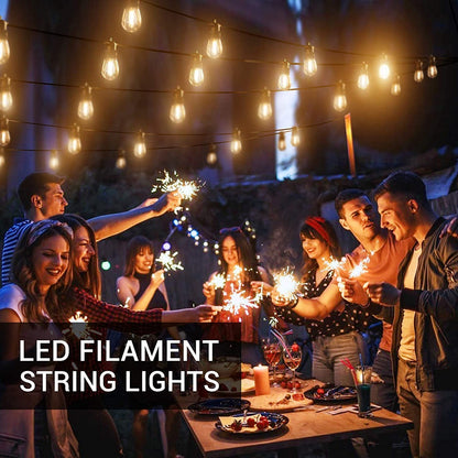 Vivolux | Festoonlichter Außen, 53FT/16M S14 Außen Garten LED Lichterkette, IP65 wasserdicht Außen Lichterkette Hauptspeisung 2700K 15+1(Ersatz) Glühbirnen für Außenpatio Terrasse Hof Hochzeit Party