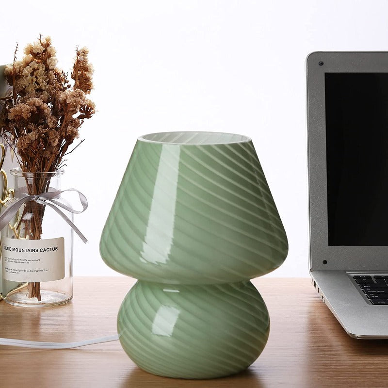 Vivolux | Pilzlampe, Glas-Pilz-Nachttischlampen Translucente Murano Vintage Stil Gestreifte Kleine Nachttisch Desklampe Wirbellicht für Wohnkultur, Esszimmer, Wohnzimmer, Schlafzimmer, Geschenk