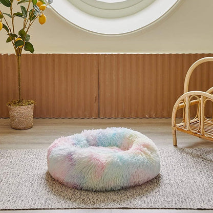 Vivolux | Runder Regenbogen Extra Plüsch Beruhigender Donut Hundebetten