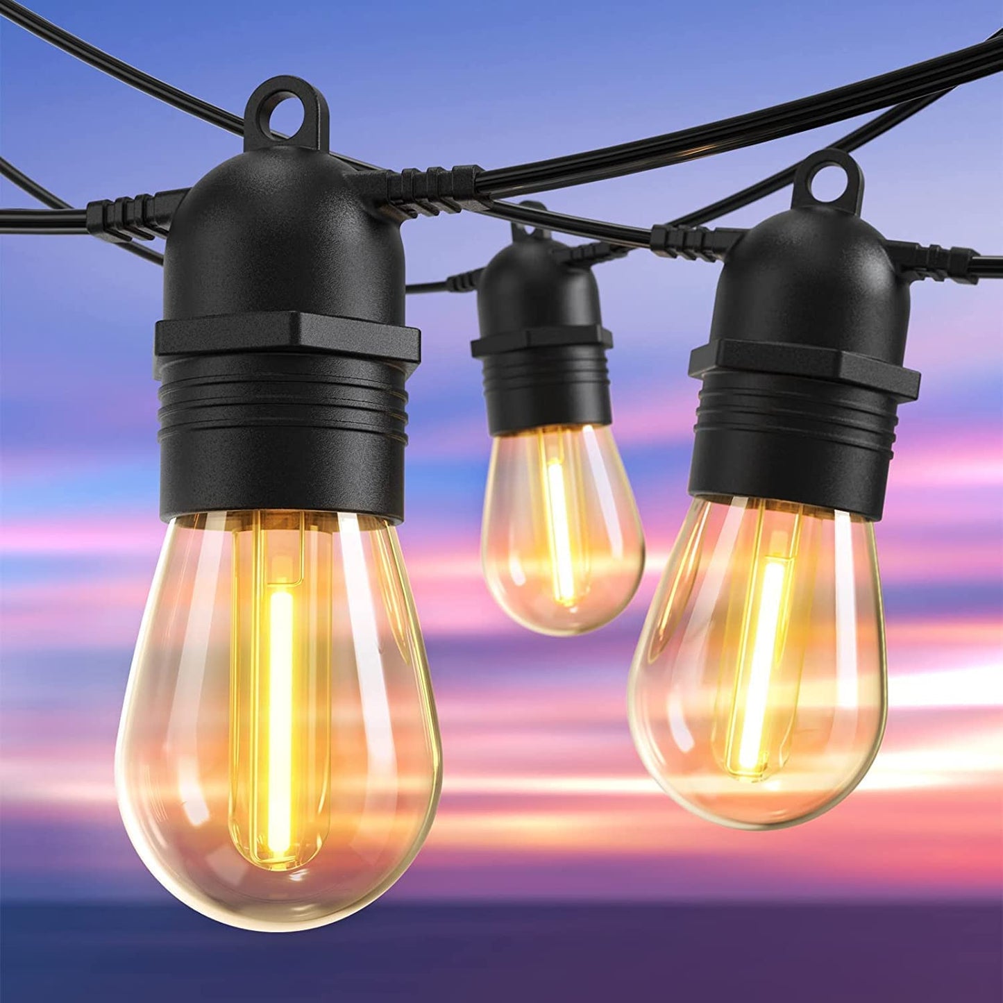 Vivolux | Festoonlichter Außen, 53FT/16M S14 Außen Garten LED Lichterkette, IP65 wasserdicht Außen Lichterkette Hauptspeisung 2700K 15+1(Ersatz) Glühbirnen für Außenpatio Terrasse Hof Hochzeit Party