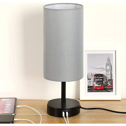 Vivolux | Lampe mit USB-Anschluss Touch-Control Tischlampe für Schlafzimmer Holz 3-stufig dimmbare Nachttischlampe mit runder Leinenstoff-Schirm für Wohnzimmer, Studentenwohnheim, Home Office