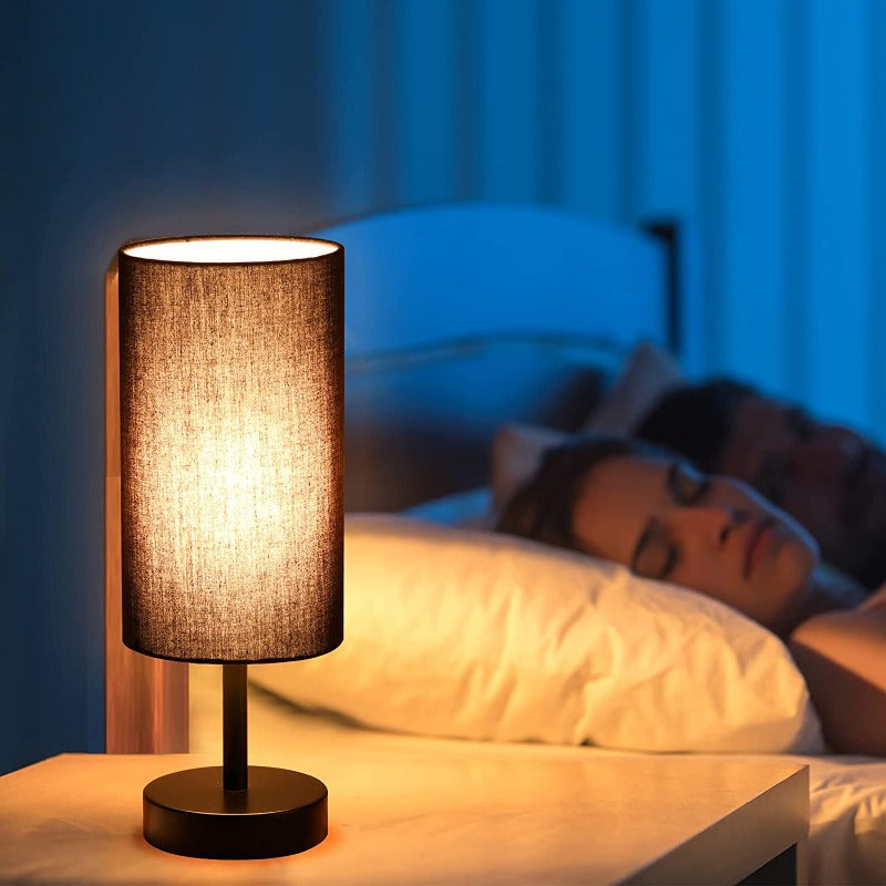 Vivolux | Lampe mit USB-Anschluss Touch-Control Tischlampe für Schlafzimmer Holz 3-stufig dimmbare Nachttischlampe mit runder Leinenstoff-Schirm für Wohnzimmer, Studentenwohnheim, Home Office