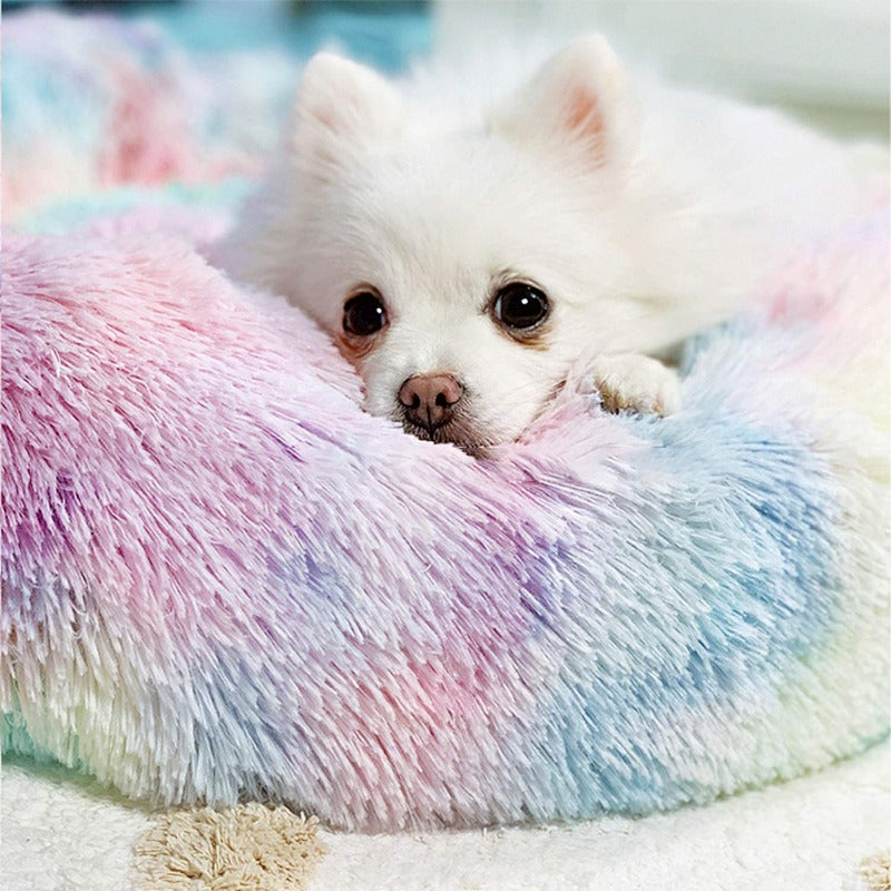 Vivolux | Runder Regenbogen Extra Plüsch Beruhigender Donut Hundebetten