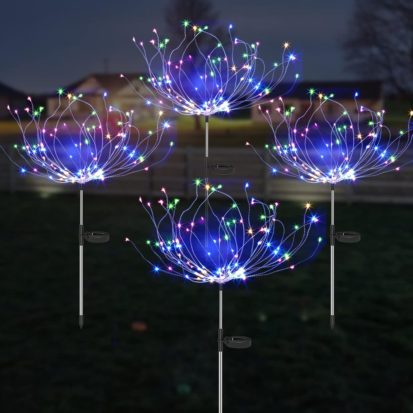 Vivolux | 4 Stück Solar Feuerwerk Gartenlampen - Wetterfeste LED Dekorationsbeleuchtung, Solarenergie für Garten und Patio