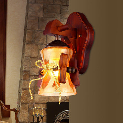 Vivolux | Braun 1 Glühbirne Wandmontage Licht Ländlich Gelb Wasser Glas Auslauf Wand Leuchte mit Holz Rückwand