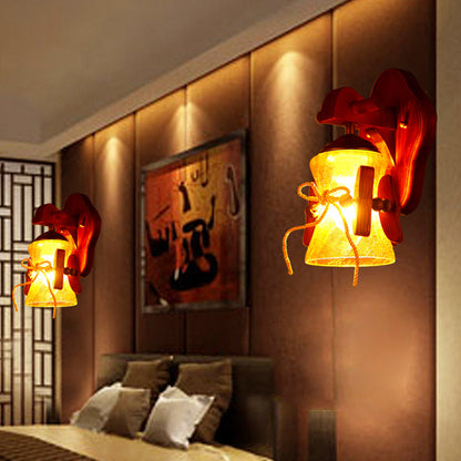 Vivolux | Braun 1 Glühbirne Wandmontage Licht Ländlich Gelb Wasser Glas Auslauf Wand Leuchte mit Holz Rückwand