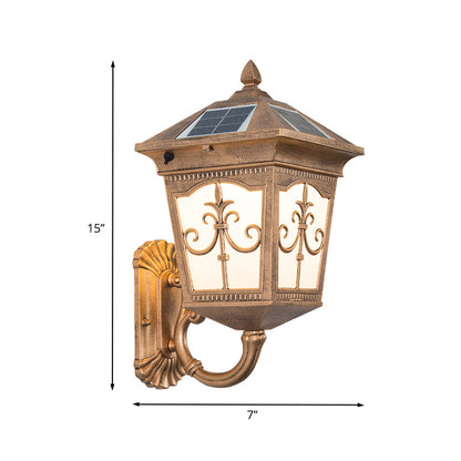 Vivolux | Aluminium Quartet Religie Wandlamp Rustiek 1-Lichts Binnenplaats Sconces Verlichting in Messing met Zonne-energiepaneel