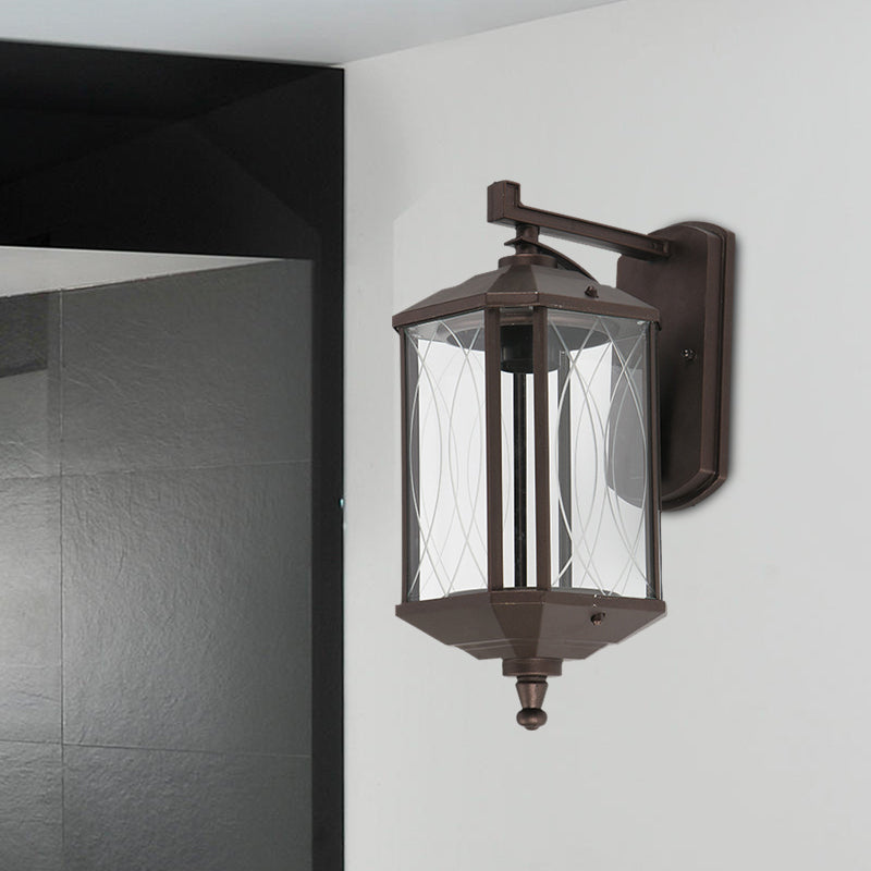 Vivolux | 1-Head Cuboid Wandmontage Verlichting Lodges Donker Koffie Helder Gestructureerd Glas Wandlamp