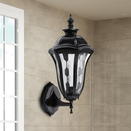 Vivolux | Urn Buiten Wandlamp Verlichting Rustiek Helder Dimpled Glas 1 Peertje Zwarte Wandlamp Fixture
