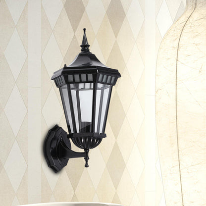 Vivolux | Zwarte 1-Lichts Wandlamp Rustiek Helder Glas Pavilion Wandmontage Lamp voor Binnenplaats