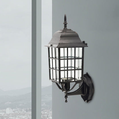 Vivolux | Gitter Aluminium Wandlampe Lodges 1 Glühbirne Innenhof Wandbeleuchtung mit klarem Glasschirm in Schwarz