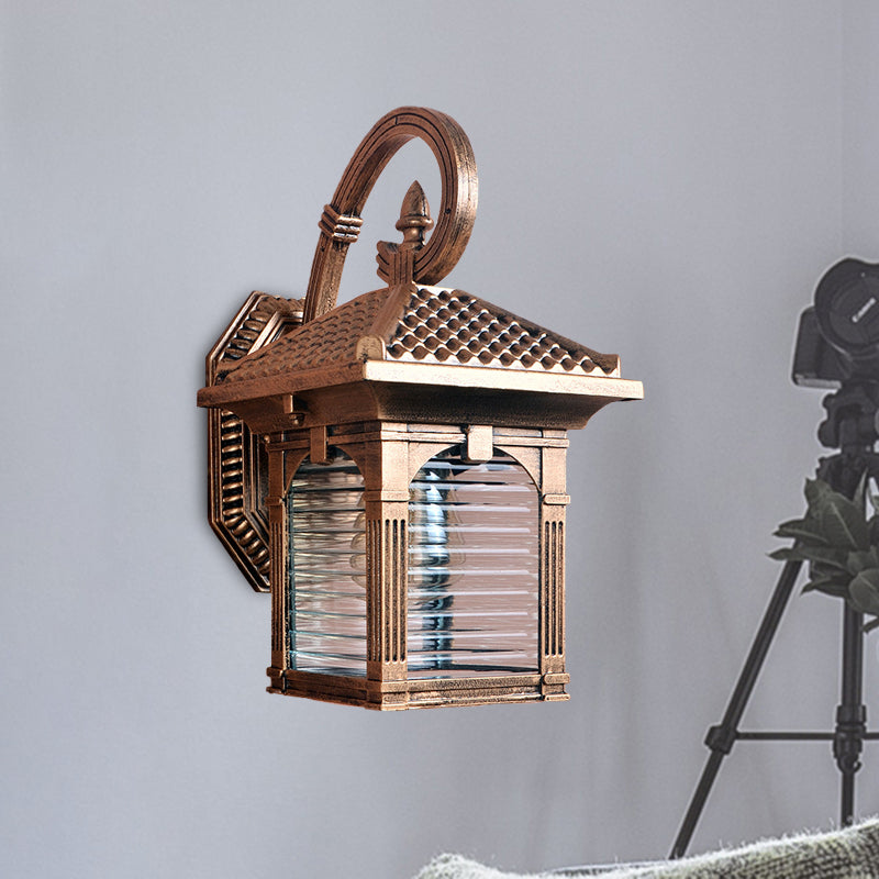 Vivolux | Arch Courtyard Wandlamp Fixture Boerderij Helder Ribbed Glas 1 Licht Messing Afwerking Wandmontage Lamp