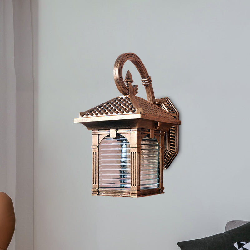 Vivolux | Arch Courtyard Wandlamp Fixture Boerderij Helder Ribbed Glas 1 Licht Messing Afwerking Wandmontage Lamp