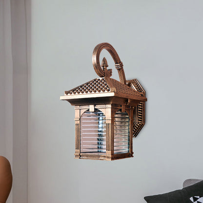 Vivolux | Arch Courtyard Wandlamp Fixture Boerderij Helder Ribbed Glas 1 Licht Messing Afwerking Wandmontage Lamp