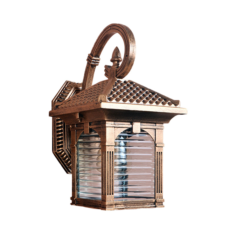 Vivolux | Arch Courtyard Wandlamp Fixture Boerderij Helder Ribbed Glas 1 Licht Messing Afwerking Wandmontage Lamp