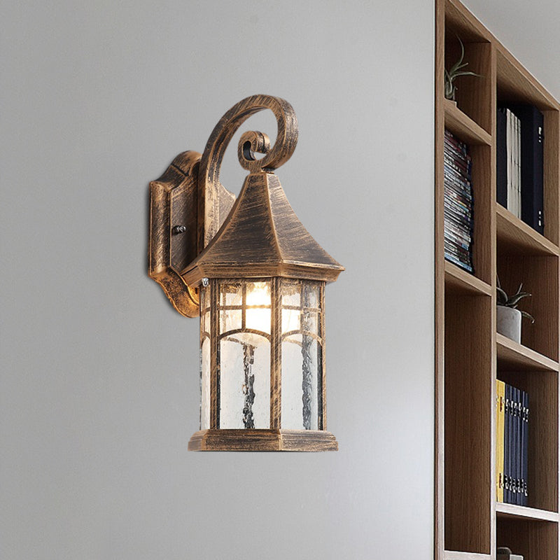 Vivolux | 1-Birne Klar Wasser Glas Wandlampe Bauernhaus Schwarz/Bronze Pavilion Innenhof Wandmontierte Leuchte