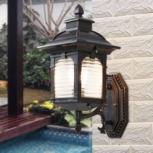 Vivolux | Schwarz 1 Glühbirne Wandleuchte Fixture Lodges klares geripptes Glas Pavillon Wandmontage Lampe