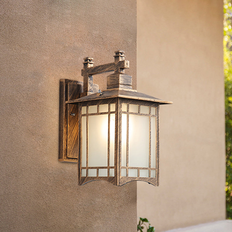 Vivolux | 1 Licht Pavillon Wandlamp Boerderij Zwart/Brass Afwerking Aluminium Wandmontage Lamp met Frosted Glas Shade