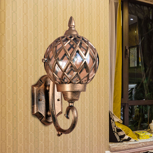 Vivolux | Klarer Glasglobus Wandleuchte Lodges 1-Glühbirne Außenwandleuchte in Messing mit Käfig