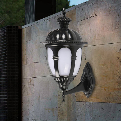 Vivolux | 1 Koplamp Wandverlichting Ideeën Platteland Binnenplaats Wandlamp met Urn Witte Plastic Schaduw in Zwart