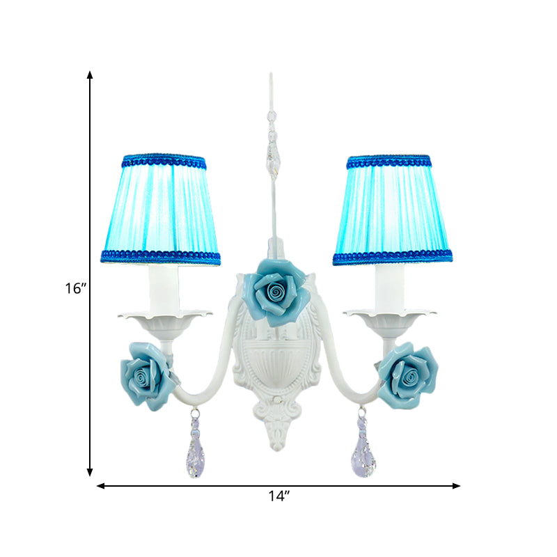 Vivolux | Witte 1/2-hoofd Wandlamp Romantische Pastorale Stof Kegel Wandverlichting met Duidelijke Kristal Draperie