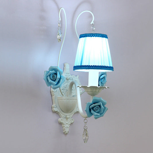Vivolux | Witte 1/2-hoofd Wandlamp Romantische Pastorale Stof Kegel Wandverlichting met Duidelijke Kristal Draperie