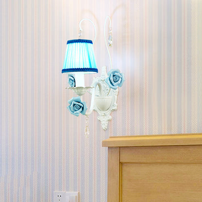 Vivolux | Witte 1/2-hoofd Wandlamp Romantische Pastorale Stof Kegel Wandverlichting met Duidelijke Kristal Draperie