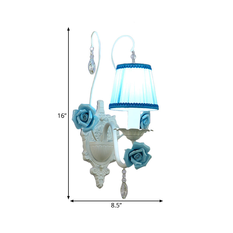 Vivolux | Witte 1/2-hoofd Wandlamp Romantische Pastorale Stof Kegel Wandverlichting met Duidelijke Kristal Draperie