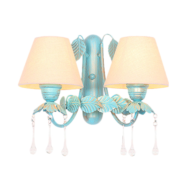 Vivolux | Stoff Blau Wandmontierte Lampe Konisch 1/2-Licht Landhausstil Wandlampe mit Klarem Glas Tropfen