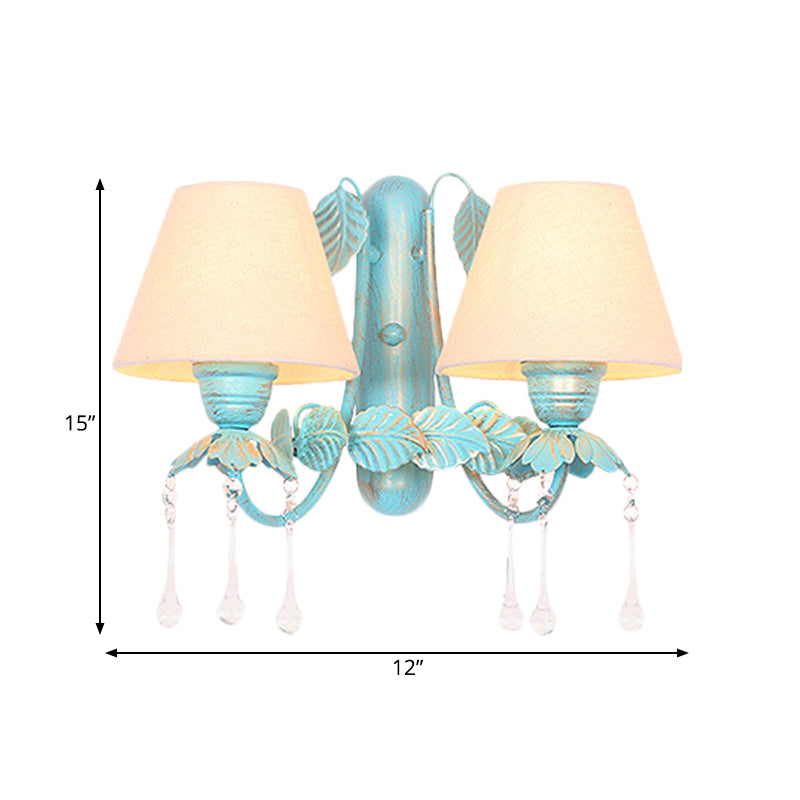 Vivolux | Stoff Blau Wandmontierte Lampe Konisch 1/2-Licht Landhausstil Wandlampe mit Klarem Glas Tropfen
