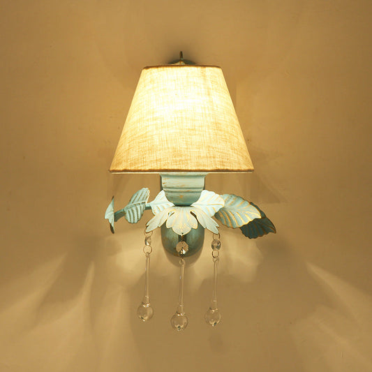 Vivolux | Stoff Blau Wandmontierte Lampe Konisch 1/2-Licht Landhausstil Wandlampe mit Klarem Glas Tropfen