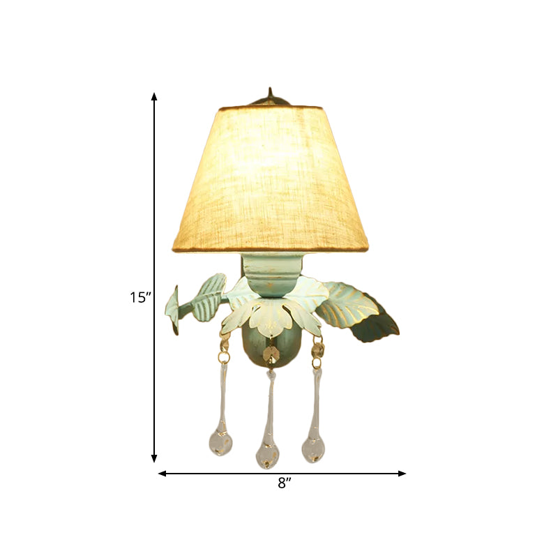 Vivolux | Stoff Blau Wandmontierte Lampe Konisch 1/2-Licht Landhausstil Wandlampe mit Klarem Glas Tropfen