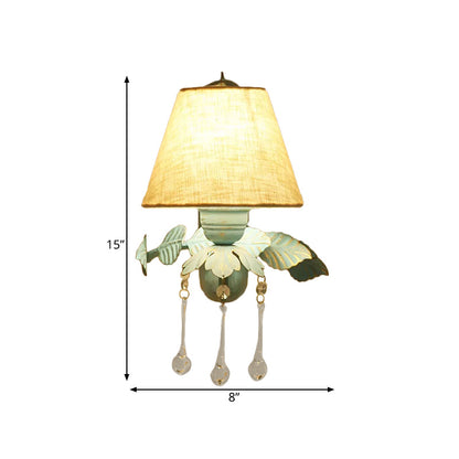 Vivolux | Stoff Blau Wandmontierte Lampe Konisch 1/2-Licht Landhausstil Wandlampe mit Klarem Glas Tropfen