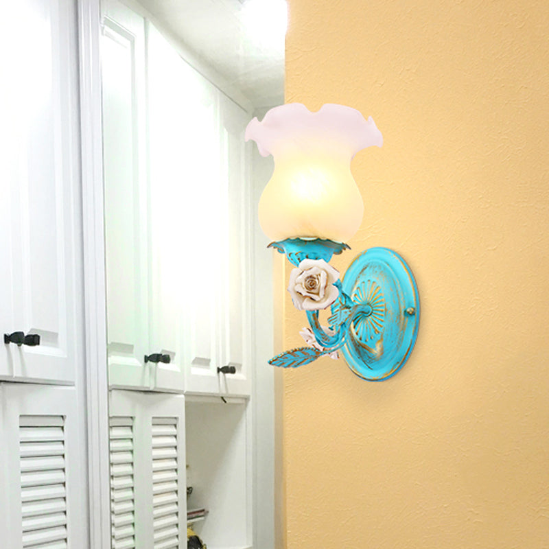 Vivolux | Blauwe Bloesem Wandlamp Lichtarmatuur Koreaanse Tuin Witte Glas 1/2-Licht Slaapkamer Wandlamp