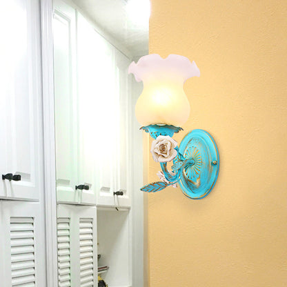 Vivolux | Blauwe Bloesem Wandlamp Lichtarmatuur Koreaanse Tuin Witte Glas 1/2-Licht Slaapkamer Wandlamp