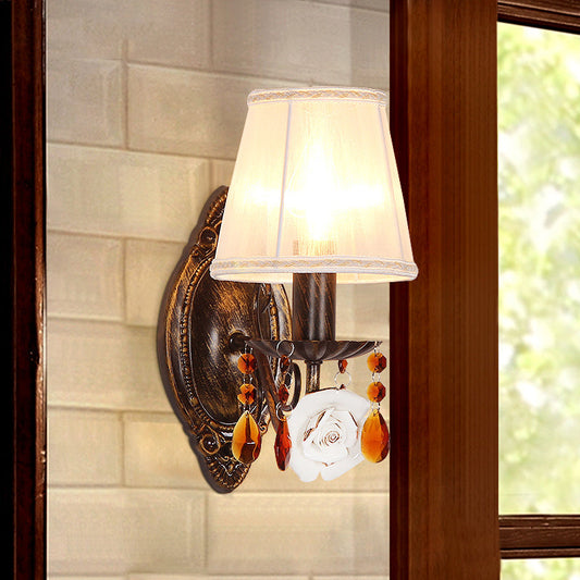 Vivolux | Stof Antieke Messing Wandlamp Tapered 1 Hoofd Pastorale Stijl Wandgemonteerd Licht met Koffiekristal