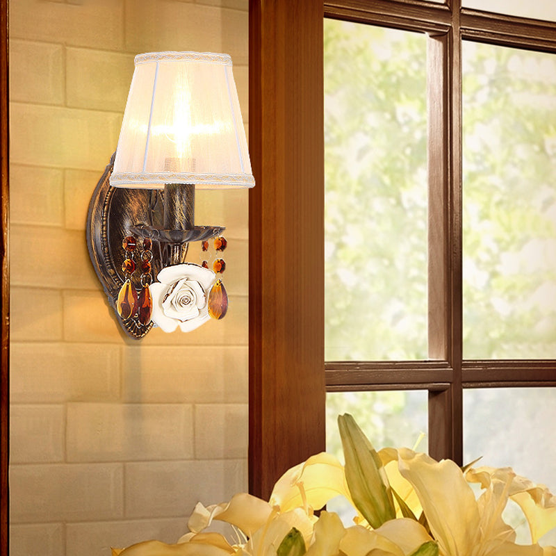Vivolux | Stof Antieke Messing Wandlamp Tapered 1 Hoofd Pastorale Stijl Wandgemonteerd Licht met Koffiekristal
