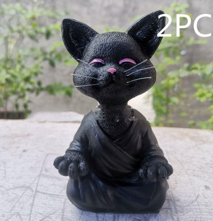 Vivolux | Verspielt Schwarze Buddha Katze Figur Meditation Yoga Sammlerstück Glückliche Katzen Dekor Zuhause Garten Dekoration Gartenornament