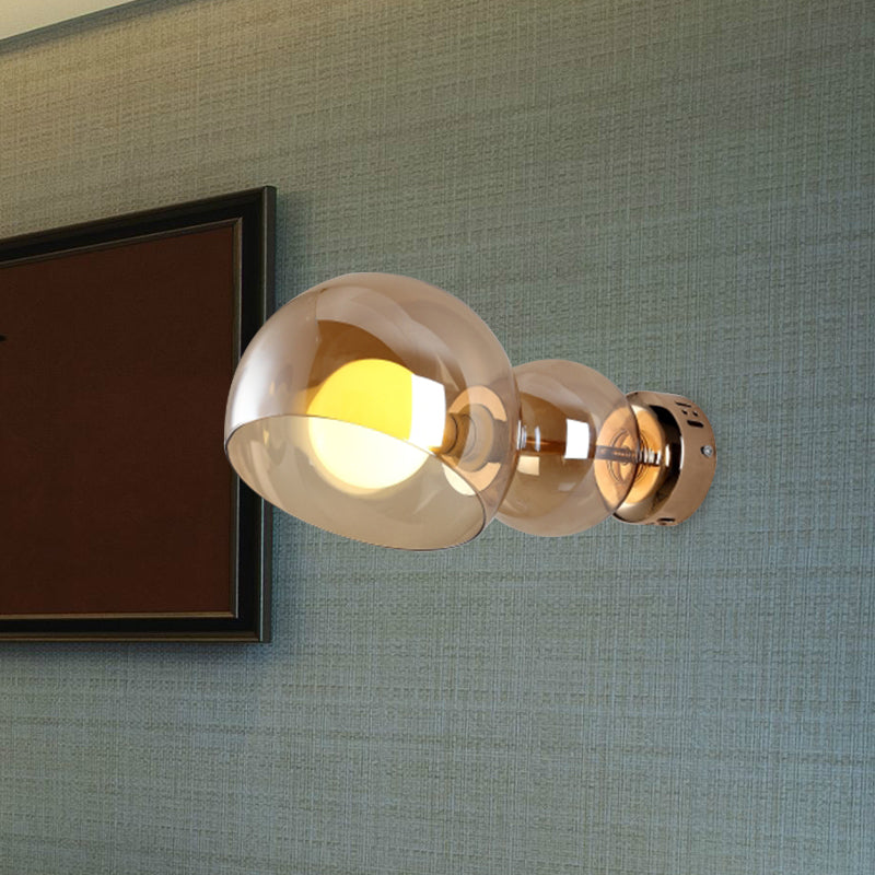 Vivolux | 1 Kopf Schlafzimmer Wandlampe Postmoderne Messing Wandbeleuchtung mit Kuppel Klar/Amber Glas Schirm