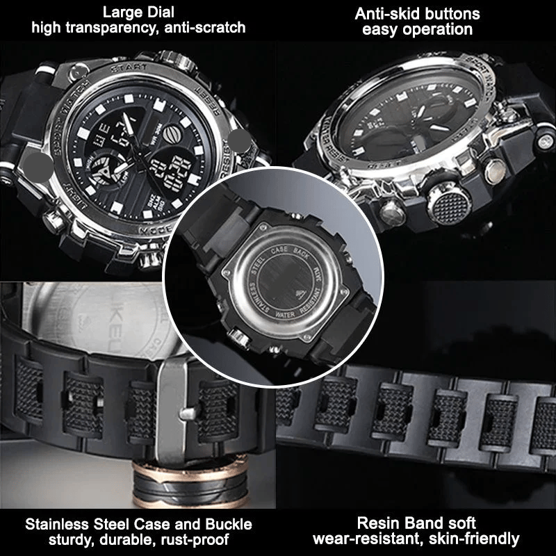Vivolux | Sportliche Dual-Display Mode Multifunktionale wasserdichte leuchtende Herrenarmbanduhr